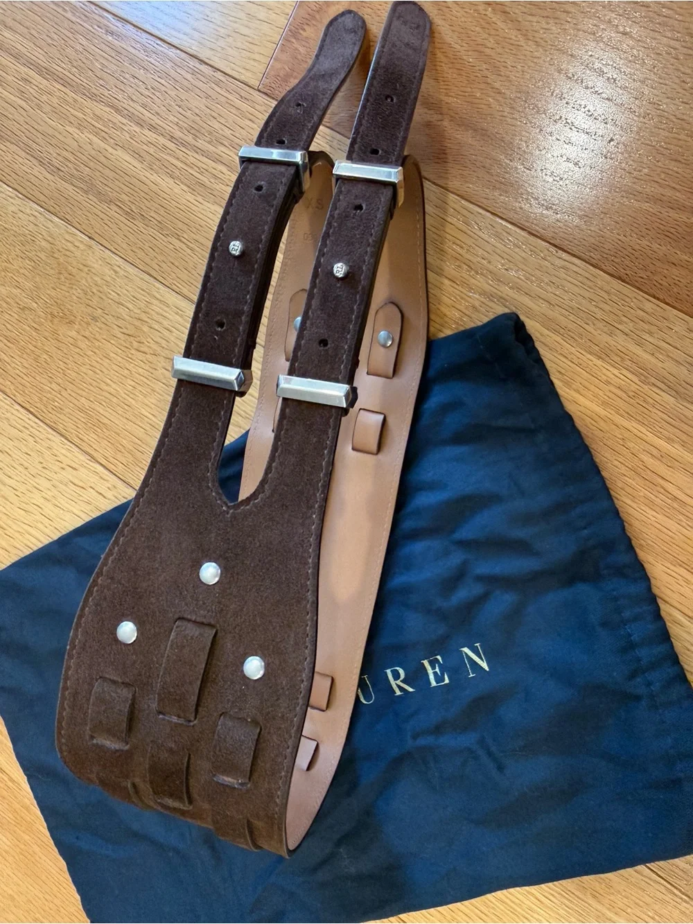 Ralph Lauren Collection Woven Calf-Suede Wide Waist Belt Brown RP$700